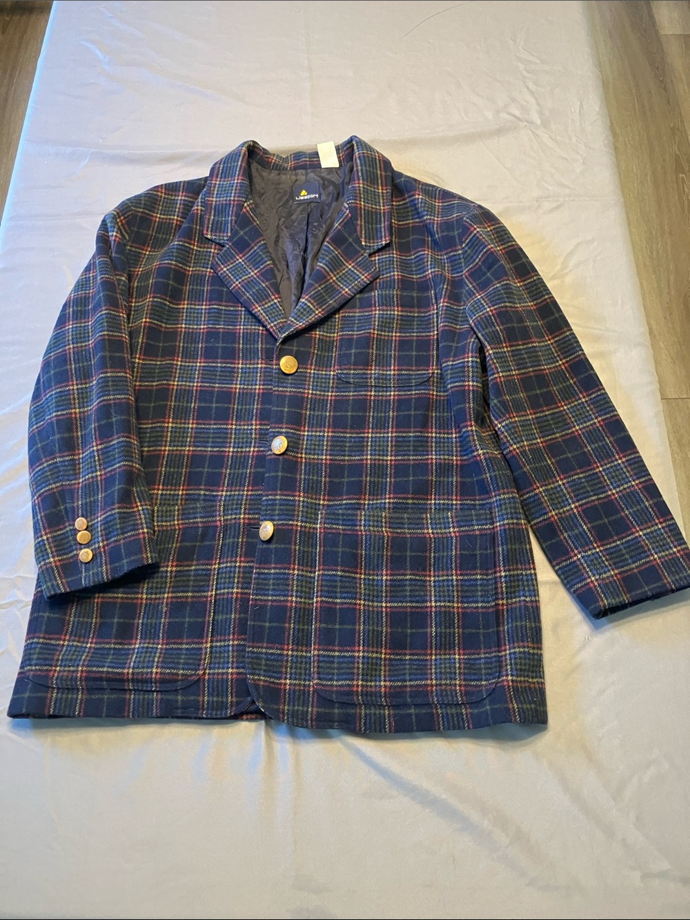 Classic Navy Plaid Blazer with Gold Buttons